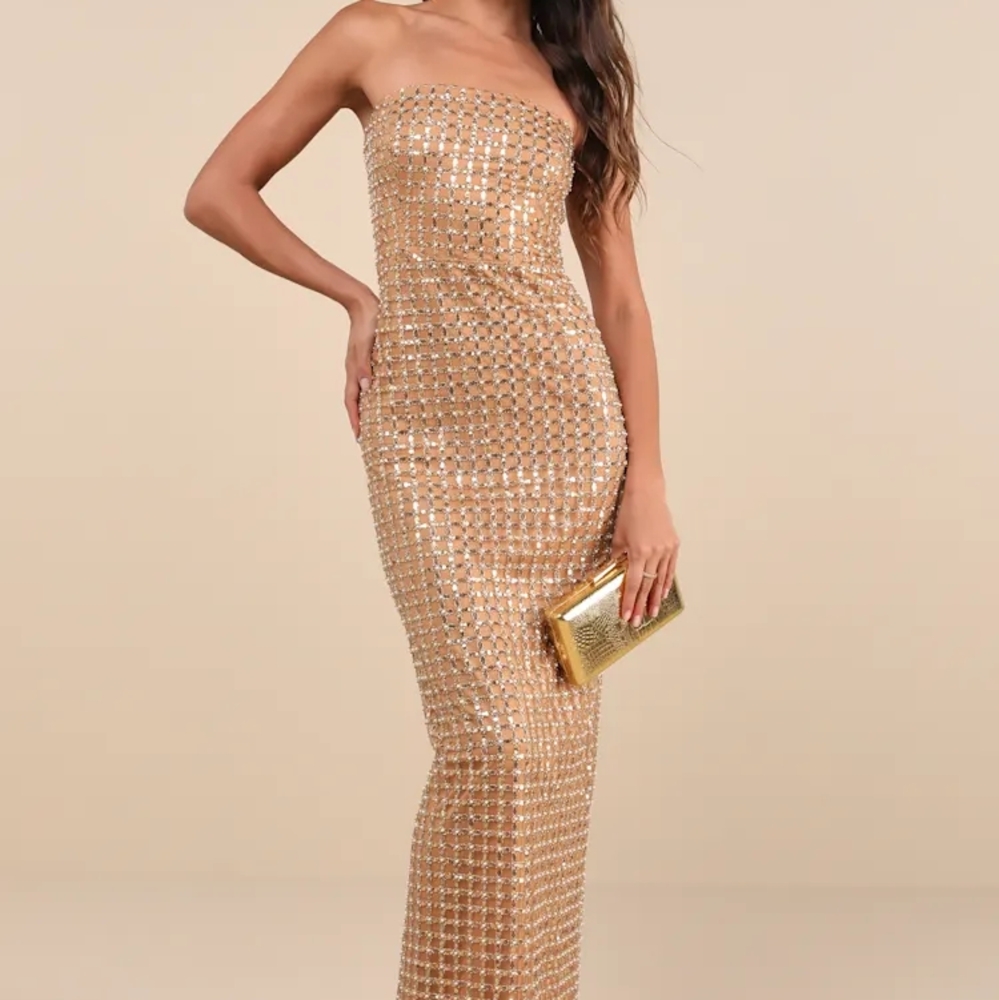 Elegant Gold Strapless Dress